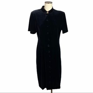 Vintage Another Thyme Black Button Front Velvet Mandarin Collar Dress